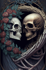 skellet and skull. Concept for eternal love. generative AI