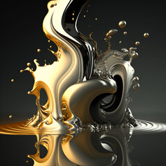 abstract liquid gold and silver splashes. Generative AI