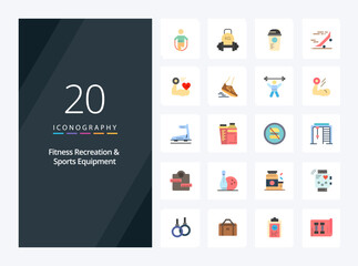 Fototapeta na wymiar 20 Fitness Recreation And Sports Equipment Flat Color icon for presentation