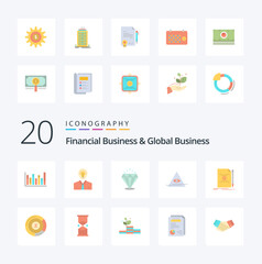 20 Financial Business And Global Business Flat Color icon Pack like triangle illuminati light eye expensive