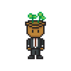 Fototapeta premium Pot man in fancy suit, pixel art character