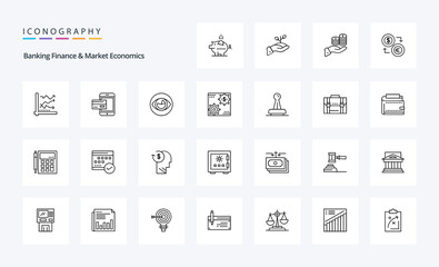 25 Banking Finance And Market Economics Line icon pack