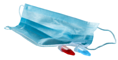 Pharmaceutical medicine capsules and a medical mask. Medicine concept. Coronavirus