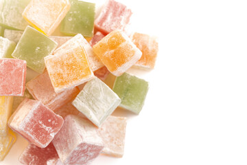 A Variety of Flavors of Turkish Delight or Llokum Isolated on a White Background