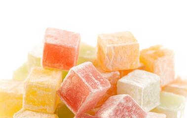 A Variety of Flavors of Turkish Delight or Llokum Isolated on a White Background