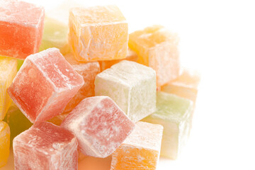 A Variety of Flavors of Turkish Delight or Llokum Isolated on a White Background