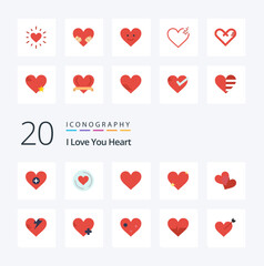 20 Heart Flat Color icon Pack like care healthcare love love favorites
