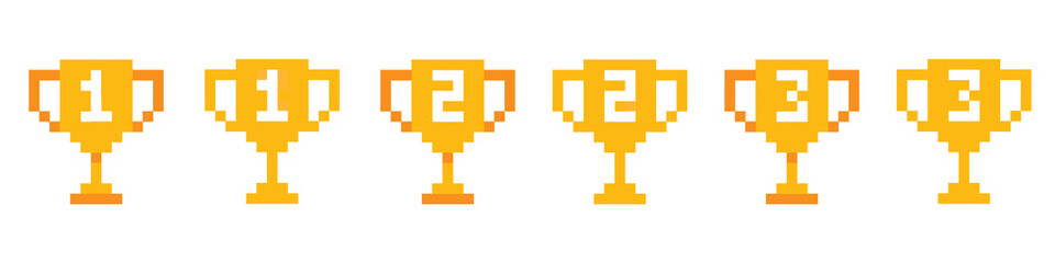 Cup, trophy 8-bit pixel graphics icon.
Pixel art style. Game assets. 8-bit sprite. Vector Illustration. Vector Graphic. EPS 10