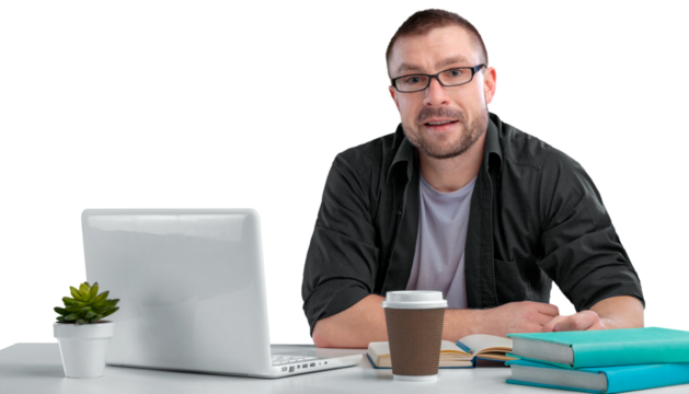 Caucasian business man working on laptop computer - Powered by Adobe