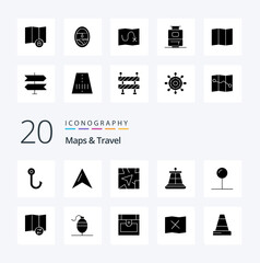 20 Maps  Travel Solid Glyph icon Pack like synchronize map route pointer coordinate