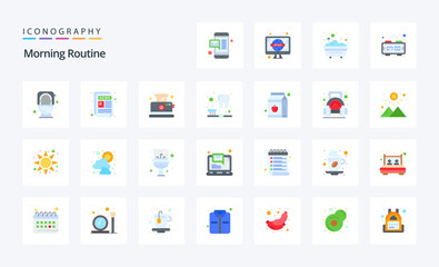 25 Morning Routine Flat color icon pack