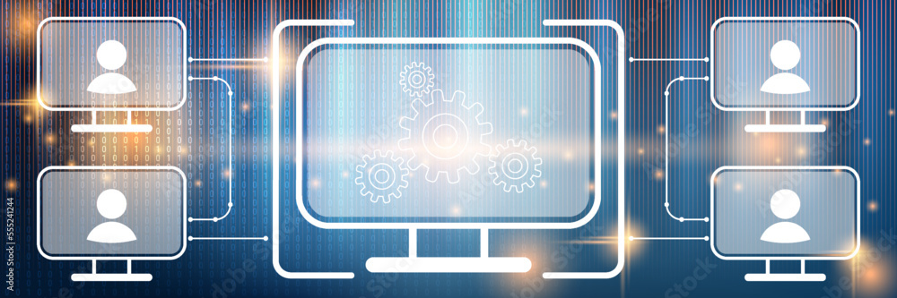 Poster digital network, web folders, remote server, workgroup, data processing vector concept illustration.