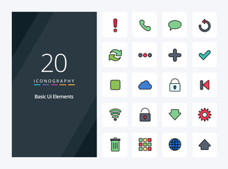 20 Basic Ui Elements line Filled icon for presentation