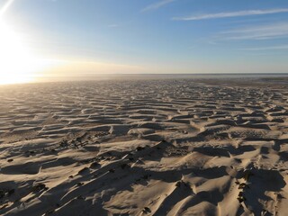 Aerial of Guerrero Negro sand dunes in Baja Mexico at sunset