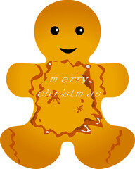 Holiday gingerbread man cookie. Cookie in shape of man with colored icing. Happy new year decoration. Merry christmas holiday. New year and xmas celebration. Vector illustration in flat style