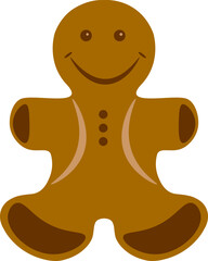 Holiday gingerbread man cookie. Cookie in shape of man with colored icing. Happy new year decoration. Merry christmas holiday. New year and xmas celebration. Vector illustration in flat style