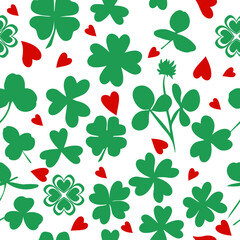 St Patrick s Day Clover seamless pattern. Vector illustration for lucky spring design with shamrock. Green clover isolated on white background. Ireland symbol pattern. Irish decor for web site.