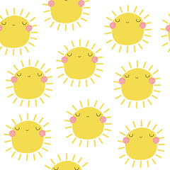 Fototapeta premium Cute cartoon sun seamless pattern. Childish summer print. Vector hand drawn illustration.