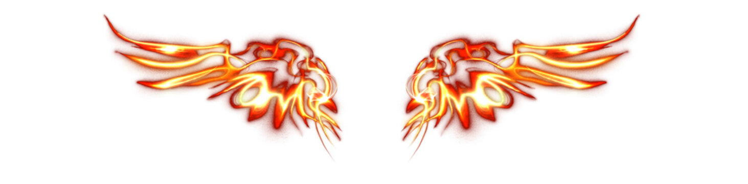 Fire and flame glowing wings, black abstract art background. Fantasy neon glow. Happy Valentines day or Halloween. Png