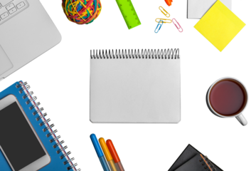 School notebook and colorful various stationery