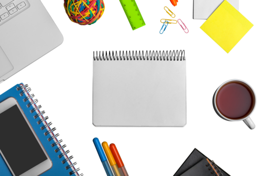 School notebook and colorful various stationery