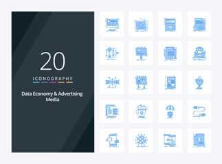 Fototapeta na wymiar 20 Data Economy And Advertising Media Blue Color icon for presentation