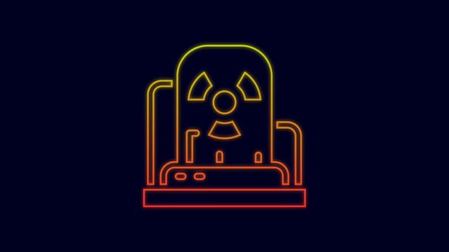Glowing neon line Radioactive warning lamp icon isolated on blue background. 4K Video motion graphic animation