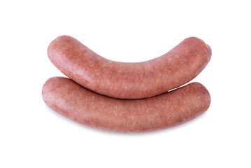 Raw beef and pork sausage on a white isolated background