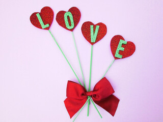    Valentine's Day background. Red hearts on pink background. Valentine's day concept. 