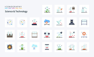 25 Science And Technology Flat color icon pack