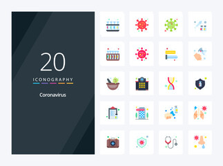 Fototapeta na wymiar 20 Coronavirus Flat Color icon for presentation
