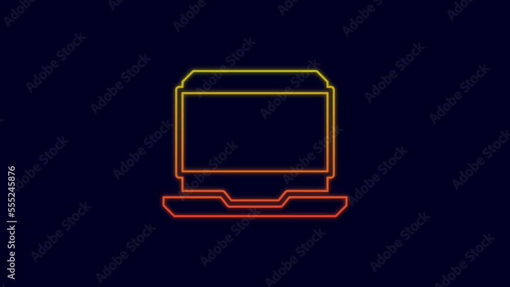 Wall mural glowing neon line laptop icon isolated on blue background. computer notebook with empty screen sign.