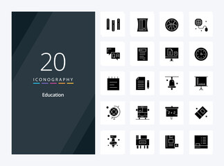 20 Education Solid Glyph icon for presentation