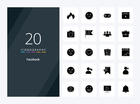 20 Facebook Solid Glyph icon for presentation