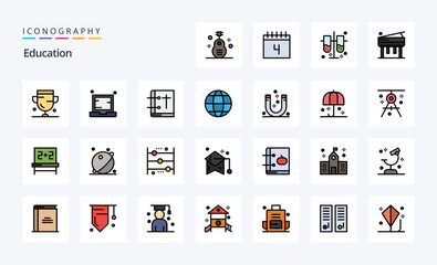 25 Education Line Filled Style icon pack