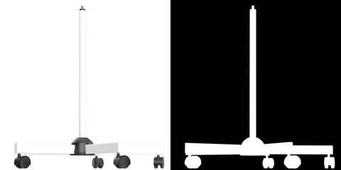 3D rendering illustration of a 5 wheels rolling stand base