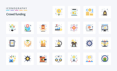 25 Crowdfunding Flat color icon pack
