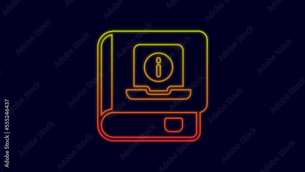 Poster glowing neon line user manual icon isolated on blue background. user guide book. instruction sign. r
