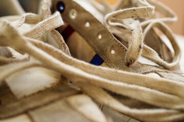 Closeup of dirty white sneakers 