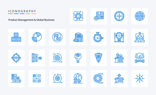 25 Product Managment And Global Business Blue icon pack