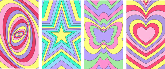 Set Of Butterfly,heart,star,cycle shape Geometric Abstract Backgrounds. Lovely Vibes Posters Design.
