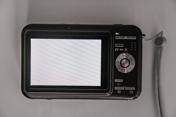 Obraz premium display of black stereoscopic camera on a white background.