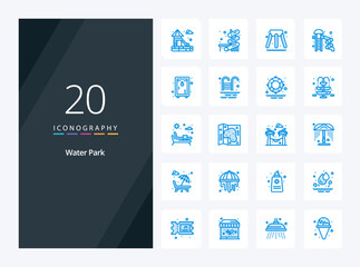 20 Water Park Blue Color icon for presentation