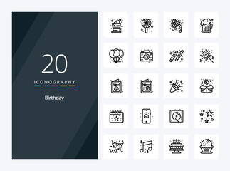 20 Birthday Outline icon for presentation