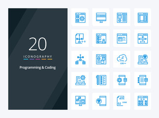 20 Programming And Coding Blue Color icon for presentation