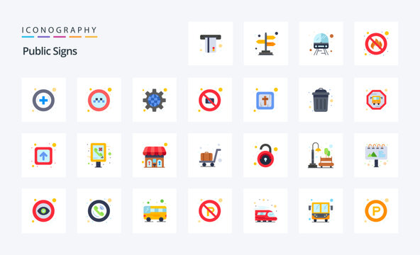 25 Public Signs Flat color icon pack