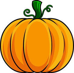 Cartoon Colorful Pumpkin. Hand Drawn Illustration Isolated On Transparent Background