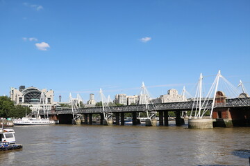 Hungerford Bridge over River Thames in London, England Great Britain