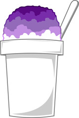 Cartoon Shaved Ice In Cup With Spoon. Hand Drawn Illustration Isolated On Transparent Background