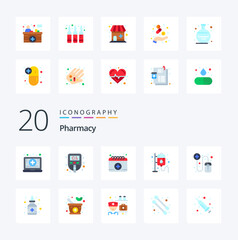 20 Pharmacy Flat Color icon Pack like pharmacist online appointment pharmacy health